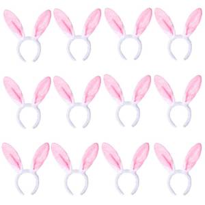 lot 44766 image: XIMISHOP 12pcs Bunny ears Headbands, Pink Plush Bunny Rabbit Ear Headband Hairband for Woman Kids for Easter Party Favor(11.81inch length) - Retail $12