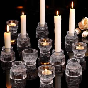 lot 44769 image: HAVITI 12pcs Clear Taper Candle Holders, Glass Candlestick Holders, Tea Light Candle Holder for Fall Wedding Centerpieces Table Decorations, Votive Candle Holders for Table Decor - Retail $25
