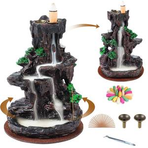 lot 44771 image: SPACEKEEPER Incense Burner, Backflow Incense Holder 2 Sides Waterfall Incense Burnier with 120 Backflow Incense Cones, 30 Incense Sticks, Aromatcherapy Ornamen for Home - Retail $25