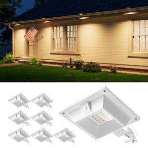 lot 50749 image: 8 Pack Solar Powered Gutter Lights Outdoor Decorative Waterproof 12 LEDs Yard Lamp for Fence, Railing, Outside Wall, Deck, Garden, Path, Backyard, Walkway, Patio, No Drilling Installation (Warm White) - Retail $57
