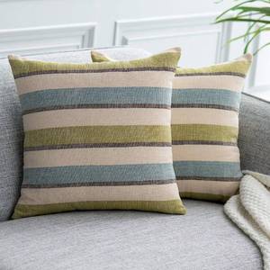 lot 50755 image: NATUS WEAVER 2 Pieces Decorative Classic Retro Stripe Throw Pillow Cover Wite Hidden Zipper Soft Faux Linen Modern Farmhouse Cushion Case for Sofa Bedroom Car 18 x 18 Inch Green Blue Mixed - Retail $13
