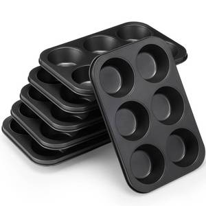 lot 50765 image: Blushtier 6 Pack Nonstick Jumbo Muffin Baking Pan Muffin Tins Heavy Duty Cupcake Tin Gold Carbon Steel Cup Cake Tray for Baking Cupcakes, Dishwasher Safe Small Muffins Tarts(Jumbo,Black) - Retail $34
