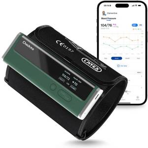 lot 50766 image: Checkme Blood Pressure Monitor for Home Use - Upper Arm Cuff, Bluetooth BP Machine, Accurate Readings in 30 sec, App Enabled for iOS & Android, Stores 50 BP Readings, Green - Retail $73