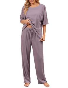 lot 50772 image: JiniGolla 2 Piece Womens Lounge Sets Breathable Pajamas Waffle Knit Loungewear Set Womens Pjs Grey Purple XXL - Retail $30