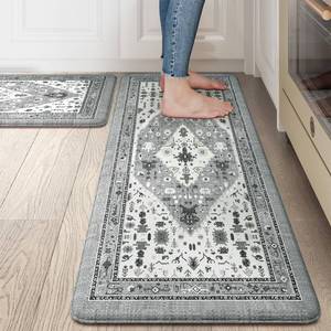 lot 50773 image: Collive Boho Kitchen Rugs and Mats 2PCS, Cushioned Anti Fatigue Kitchen Mats for Floor Waterproof Non Slip Comfort Foam Standing Mat for Kitchen,Office,Sink,Laundry,17.3x2917.3x47 - Retail $28