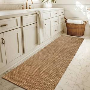 lot 50774 image: Bathroom Runner Rug,Boho 2x6 ft Hallway Runner,Braided Style Neutral Kitchen Runner Rugs,Faux Jute Rug with Rubber Backing,Machine Washable Solid Entryway Runner Non Slip,Tan Brown - Retail $37