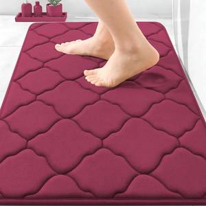 lot 50775 image: OLANLY Memory Foam Bath Mat Rug 30x20, Ultra Soft and Absorbent Bathroom Rugs, Non-Slip, Comfortable, Machine Washable Bath Carpet for Bathroom Floor, Tub, Shower and Home Decor Accessories, Burgundy - Retail $24