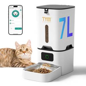 lot 50784 image: TYM Automatic Cat Feeder 7L Time Cat Feeder for Dry Food APP Control Pet Food Dispenser Programmable Portion Size Auto Feeder for Cats and Dogs with Stainless Bowl Large Capacity(WiFi is Not Required) - Retail $39