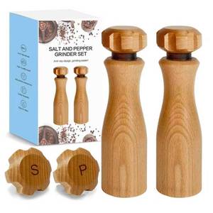 lot 50788 image: Wooden Salt And Pepper Grinder Set Gear-Shape Knob & Effortless Grinding 8 Inch Manual Refillable Pepper Grinder Set (2) - Retail $20