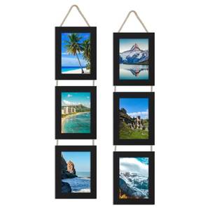 lot 50790 image: ccdcc 5x7 Collage Picture Frames Set of 2, Rustic Wooden Real Glass Vertical Hanging 3 Opening 5 by 7 Photo Frame, Black - Retail $24