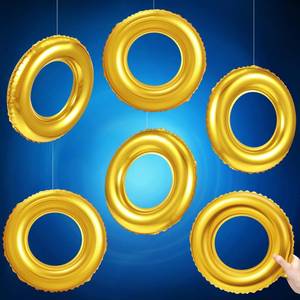 lot 58729 image: Hollowfly 6 Pack Gold Ring Balloons with Transparent Fishing Line Cartoon Characters Themed Party Decor Foil Balloon for Role Playing Cartoon Carnival Theme Birthday Party Decoration - Retail $8