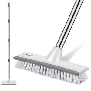 lot 58745 image: SetSail Floor Scrub Brush with 51-Inch Long Adjustable Handle 2 in 1 Scrape Brush Stiff Bristle Floor Scrubber for Cleaning Shower Bathroom Garage Kitchen Wall Deck Tub Tile - Retail $10