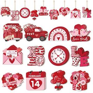 lot 58746 image: Valentines Day Ornaments for Tree Heart Decoration Indoor 24 PCS,Wooden Cutouts Heart Ornament Decor with Ropes, XOXO Love Truck Valentine Ornaments Hanging Crafts for Home Farmhouse Party Supplies - Retail $10