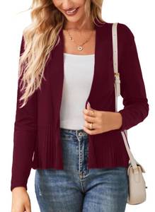 lot 58757 image: GRACE KARIN Open Front Cardigan for Women Lightweight Long Sleeve Blazer Summer Jacket Casual Sweater Trendy Wine Red XL - Retail $16
