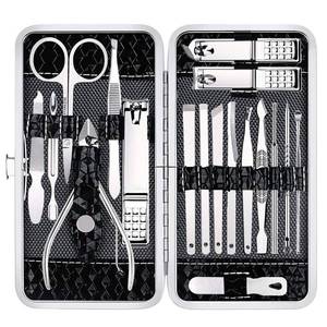 lot 58761 image: Nail Clippers Set Fingernail and Toenail Clipper Cutters for Men and Women, Professional Manicure Pedicure Grooming Kit, 18 Pieces Stainless Steel Nail Care Tools with PU Leather Travel Case - Retail $8