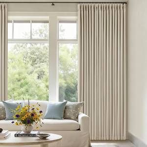 lot 61503 image: Long Blackout Curtains Thick Linen Pinch Pleated Curtains 2 Panels for Bedroom Living Room Darkening Light Blocking Energy Save Pinch Pleat Back Tab 94L Inch Window Drapes Cream Beige Oatmeal - Retail $71