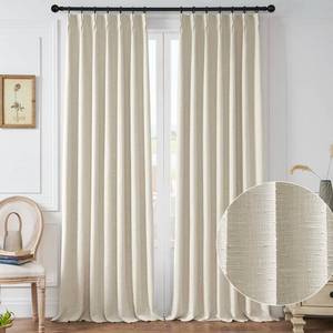lot 61511 image: Maison Colette Natural Linen Sheer Curtain 95 inches Long,Pinch Pleat Back Tab Stripe Transparent Voile Window Drapes for BedroomLiving Room, 2 Panels,40 Width,Linen - Retail $50
