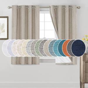 lot 61513 image: PrinceDeco Linen Blackout Curtains 100% Blackout Curtains for Bedroom Grommet Room Darkening Curtains & Drapes Thermal Insulated White Liner Noise Reducing Window Treatment Drapes,52 W x 54 L,Stone - Retail $31