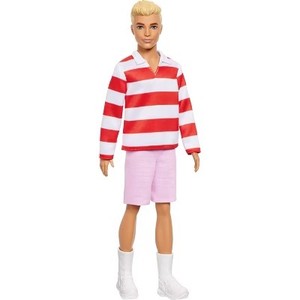 lot 50020 image: Barbie Fashionistas Ken Doll #241 in Red Striped Top and Pink Shorts with White Sneakers, Blonde