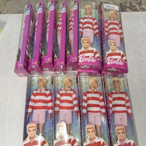 lot 50064 image: LOT OF 13 DOLLS - Barbie Fashionistas Ken Doll #241 in Red Striped Top and Pink Shorts with White Sneakers, Blonde
