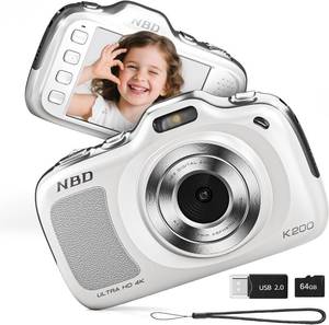 lot 50068 image: NBD 64MP Digital Cameras for Photography,4K Point and Shoot Camera,16X Zoom Compact Travel Cameras, Auto Focus Camera for Beginners Teens Kids and Lover Gift,Includes 64GB TF Card (White)
