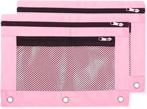 lot 50087 image: Pencil Pouch for 3 Ring Binder 3 Pack Double Zipper Pencil Bag with Mesh Window, 7 x 9.7 in STOCK PHOTO APPROXIMATE BLUE BAIGE AND GRAY