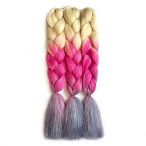 lot 50097 image: Blue and White and Green and Pink Jumbo Braiding Hair 24 inch Ombre Braiding Hair 3Packs Soft Synthetic Colorful Braid Hair Extension For Women(613PinkDark gray)