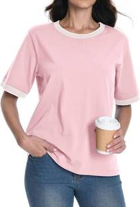 lot 50108 image: Women S T Shirts Short Sleeve Striped Color Block Crew Neck Tops Casual Summer Fashion Tees SIZE S