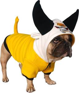 lot 50122 image: iChoue Buffalo Horn Dog Halloween Costumes Winter Coats Clothes Hoodies for French English Bulldogs, Pugs, Keep Your Dogs Warm and Stylish. Add Fun to Your pet s Wardrobe - Yellow Black, Large Plus
