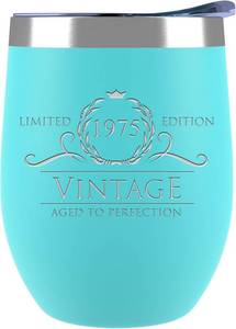 lot 50131 image: Sodilly 50th Birthday Gifts for Women, Vintage 1974 Stemless Wine Tumblers for Women, Wife, Mom, Friends, Sister, Turning 50 and Fabulous Birthday Gifts Wine Tumbler, 12oz Mint STOCK PHOTO APPROXIMATE