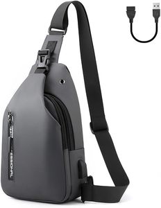 lot 50139 image: Sling Bag, Chest Bag with USB Charging Port, Men Women Lightweight Crossbody for Hiking, Cycling, Traveling (Grey)