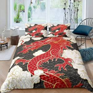 lot 50147 image: Chinese Dragon Bedding Set 3pcs for Kids Red Dragon and White Cloud Print Comforter Cover Mythology Duvet Cover Set Microfiber Bedspread Cover with 2 Pillow Cases(No Comforter) King Size