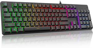 lot 50153 image: BTO Rainbow LED Gaming Keyboard, 104 Keys Wired Mechanical Feeling Keyboard with Multimedia Keys, One-Touch Backlighting