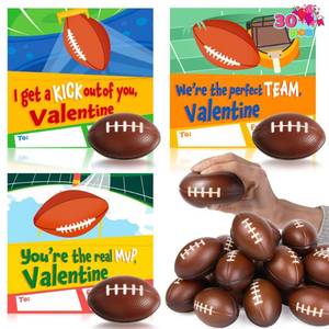 lot 50162 image: JOYIN 30 Pcs Valentines Day Cards with Stress Footballs for Kids Mini Squeeze Footballs Foam for Classroom Gift Exchange Prizes Anxiety Relief Foam