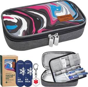 lot 50171 image: Insulin Cooler Travel Case with Medical Alert,Insulated Medicine Travel Bag for Diabetic EpiPen needles with 2 Reusable Ice Pack Easy to TSA Approved(Camgray)