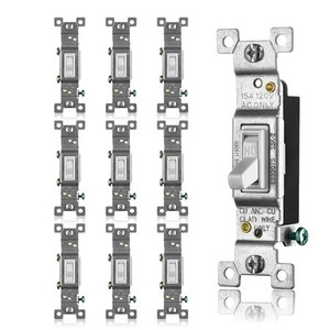 lot 50177 image: Faith White Toggle Light Switch, Single Pole Standard Wall Switch, 15 Amp Switch Toggle, Grounding Screw, 120V, 10 Pack