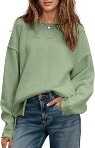 lot 50206 image: Saodimallsu Womens Oversized Crew Neck Sweaters Long Sleeve Slouchy Knit Fall Casual Loose Side Split Pullover Top, Size Small, Color Black