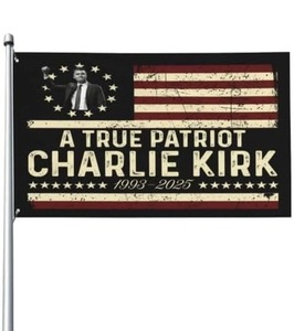lot 50245 image: A True Patriott Charlie Kirk Flag 3 5Ft Outdoor Garden Yard Banner Double Sided
