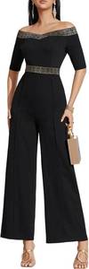 lot 50257 image: WDIRARA Womens Printed Half Sleeve Off Shoulder High Waist Romper Jumpsuit Size Large