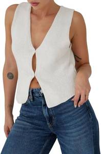 lot 50259 image: BZB Sweater Vest Women 2025 Summer Basic Tank Tops Crochet Knit Vests Sexy Sweater Sleeveless Vest Top Size Medium
