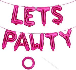 lot 50266 image: Lets Pawty Balloons - 9 Pcs Birthday Decorations, 16 Inch Foil Dog Balloons, Party Supplies With Straw and Ribbon for Pet Birthday (Rose Red)