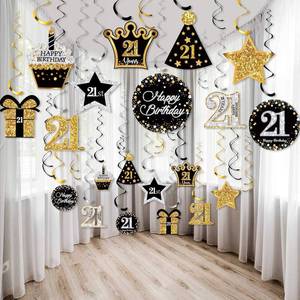 lot 50278 image: 30 Pieces 21st Birthday Party Decorations, 21st Birthday Party Decorative Cards and Hanging Swirls Ceiling Decorations Shiny Celebration Hanging Swirls Decorations for 21st Birthday Party Supplies