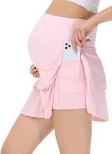 lot 50308 image: Maternity Tennis Golf Skirt Over The Belly Flowy Pregnancy Athletic Skorts Built-in Shorts High Waisted Ruffle Pockets SIZE XS