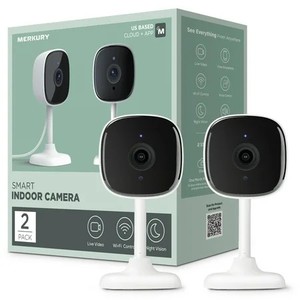 lot 50270 image: Merkury Smart 1080P Smart Indoor Security Camera with Voice Control - Requires 2.4 GHz Wi-Fi (2 pack), White