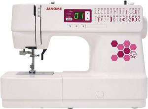 lot 50329 image: Janome Sewing Machine, White, W16 x H12 x D 7 - Blue  White, Machine Only