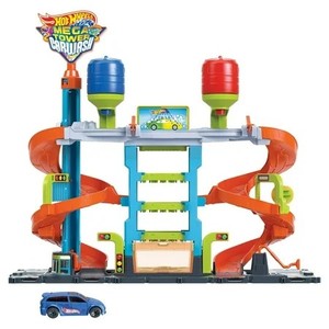 lot 50340 image: Hot Wheels City Mega Car Wash Playset with 1 Toy Color Shifters Car in 164 Scale, 7.01 in