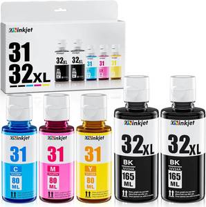 lot 50380 image: 31 Ink Bottle Set, 32XL Black Ink Bottle Compatible for HP Smart Tank 7602 6001 5101 5100 5000 7300 7301 7601 6002 757 760, 31 32 XL Ink Bottles Set for Smart Tank Plus 651 551 Refill