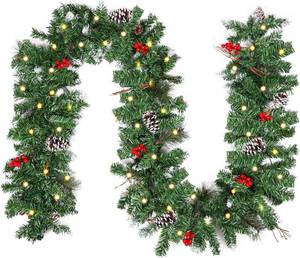 lot 50402 image: 9 Foot Prelit Artificial Christmas Garlands with 50 Lights Battery Operated Timer 8 Modes, 234 PCS Garland Christmas Decoration with Pine Cone Outdoor Indoor Mantle Stair Decor