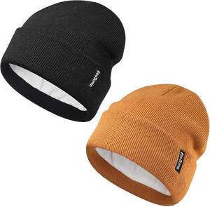 lot 50403 image: 2 Pack Baby Beanie Toddler Winter Hat with Fleece Lined for Girls Boys 0-8 Years, Black and Gray