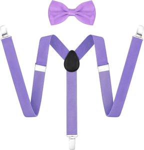 lot 50424 image: Lot of 3 ULEEMARK Suspenders and Bow Tie for Men Adjustable Buckle with Strong Clip Purple Bow Tie for Men,Elastic Y Shape Light Purple Suspenders for Wedding